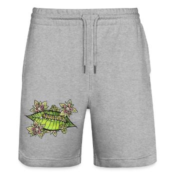 Leaf Bloom Raupengarten - Stanley/Stella Unisex Bio Joggingshorts Trainer  - Grau meliert - Vorne - Nik (191cm) & Marisol (170cm)