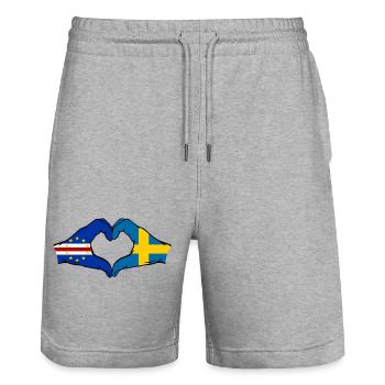 Kap Verde Schweden Flagge Hände Herzform - Stanley/Stella Unisex Bio Joggingshorts Trainer  - Grau meliert - Vorne - Nik (191cm) & Marisol (170cm)