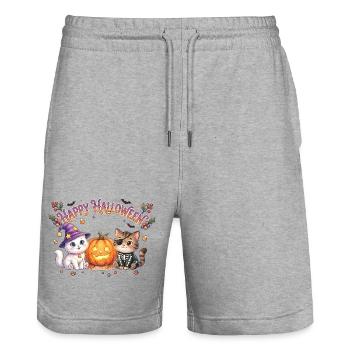 Happy Halloween mit Katzen & Kürbis - Stanley/Stella Unisex Bio Joggingshorts Trainer  - Grau meliert - Vorne - Nik (191cm) & Marisol (170cm)