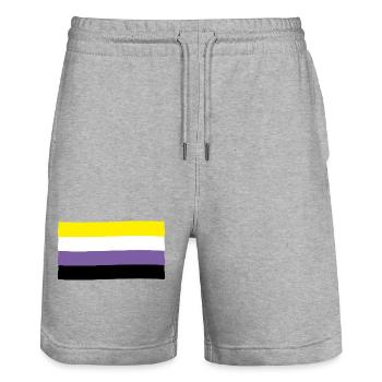 Drapeau non-binaire : fierté et identité - Short de jogging bio TRAINER Stanley/Stella unisexe - gris chiné - Devant - Nik (191cm) & Marisol (170cm)