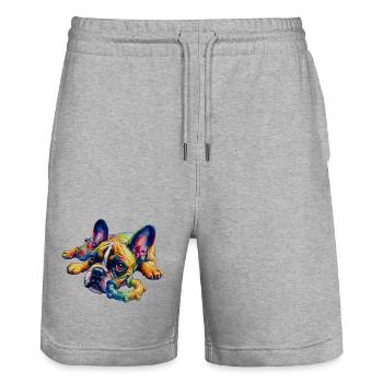 Frenchie: I just want to play - Stanley/Stella Trainer Unisex Organic Jogging Shorts - heather grey - Front - Nik (191cm) & Marisol (170cm)