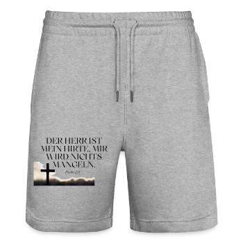 Psalm 23 Hirte Vertrauen Kreuz - Stanley/Stella Unisex Bio Joggingshorts Trainer  - Grau meliert - Vorne - Nik (191cm) & Marisol (170cm)
