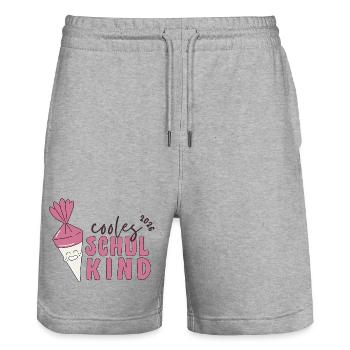 Schulkind 2026 Einschulung Geschenk Erstklässler - Stanley/Stella Unisex Bio Joggingshorts Trainer  - Grau meliert - Vorne - Nik (191cm) & Marisol (170cm)