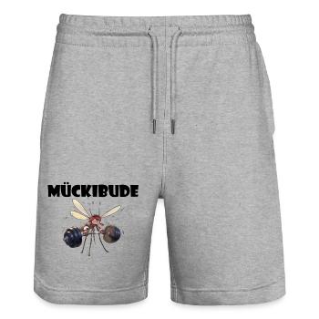 Mückibude Bodybuiling - Stanley/Stella Unisex Bio Joggingshorts Trainer  - Grau meliert - Vorne - Nik (191cm) & Marisol (170cm)