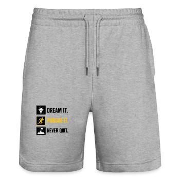 Verfolgt es: Run Think Rise - Stanley/Stella Unisex Bio Joggingshorts Trainer  - Grau meliert - Vorne - Nik (191cm) & Marisol (170cm)