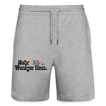 Mehr Liebe Weniger Hass outfit csd  Demokratie Fan - Stanley/Stella Unisex Bio Joggingshorts Trainer  - Grau meliert - Vorne - Nik (191cm) & Marisol (170cm)