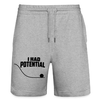 Ich hatte potenzielle Energie-Physique Humou - Stanley/Stella Unisex Bio Joggingshorts Trainer  - Grau meliert - Vorne - Nik (191cm) & Marisol (170cm)