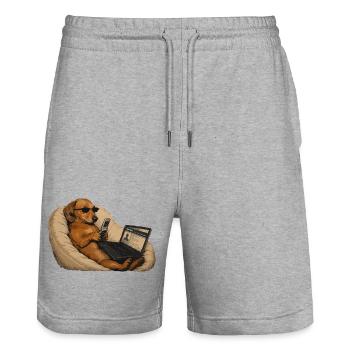 Hunde-Dackel-Laptop-Humor - Stanley/Stella Unisex Bio Joggingshorts Trainer  - Grau meliert - Vorne - Nik (191cm) & Marisol (170cm)
