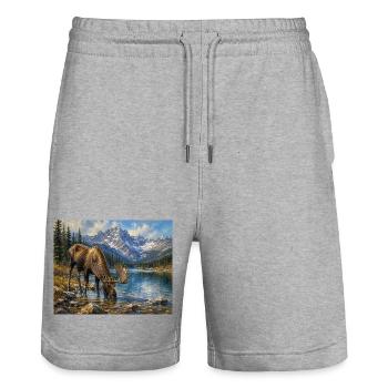 Alpen-Elch am Bergsee - Stanley/Stella Unisex Bio Joggingshorts Trainer  - Grau meliert - Vorne - Nik (191cm) & Marisol (170cm)