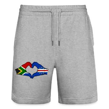 Kap Verde Südafrika Flagge Hände Herzform - Stanley/Stella Unisex Bio Joggingshorts Trainer  - Grau meliert - Vorne - Nik (191cm) & Marisol (170cm)
