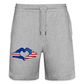Kap Verde USA Flagge Hände Herzform  - Stanley/Stella Unisex Bio Joggingshorts Trainer  - Grau meliert - Vorne - Nik (191cm) & Marisol (170cm)