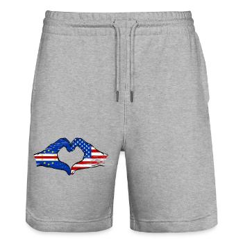 Kap Verde USA Flagge Hände Herzform used - Stanley/Stella Unisex Bio Joggingshorts Trainer  - Grau meliert - Vorne - Nik (191cm) & Marisol (170cm)