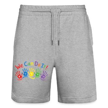 Kinder Handabdrücke Welle – Bunte Wachsmaler Kunst - Stanley/Stella Unisex Bio Joggingshorts Trainer  - Grau meliert - Vorne - Nik (191cm) & Marisol (170cm)