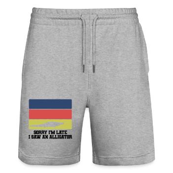 Retro Alligator Silhouette Humor - Stanley/Stella Unisex Bio Joggingshorts Trainer  - Grau meliert - Vorne - Nik (191cm) & Marisol (170cm)