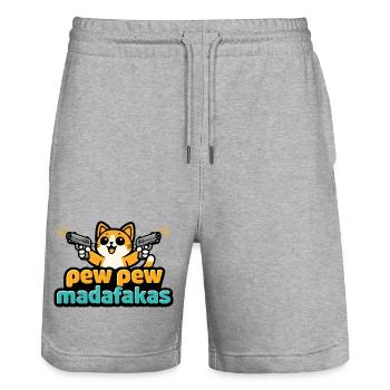 Pew Pew Le Chat de Madafaka - Short de jogging bio TRAINER Stanley/Stella unisexe - gris chiné - Devant - Nik (191cm) & Marisol (170cm)