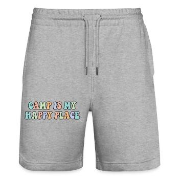 Camp ist mein glücklicher Ort Camping Lover Shirt - Stanley/Stella Unisex Bio Joggingshorts Trainer  - Grau meliert - Vorne - Nik (191cm) & Marisol (170cm)