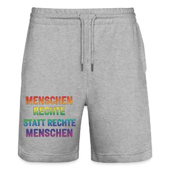 Menschenrechte Statement Regenbogen Demokratie - Stanley/Stella Unisex Bio Joggingshorts Trainer  - Grau meliert - Vorne - Nik (191cm) & Marisol (170cm)