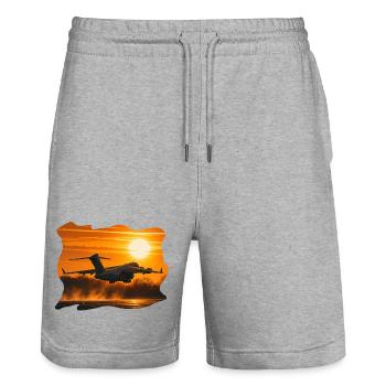 C-17 Globemaster Sunset - Stanley/Stella Unisex Bio Joggingshorts Trainer  - Grau meliert - Vorne - Nik (191cm) & Marisol (170cm)