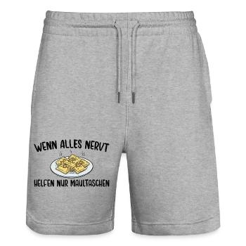 Schwäbisch Wenn alles nervt helfen nur Maultaschen - Stanley/Stella Unisex Bio Joggingshorts Trainer  - Grau meliert - Vorne - Nik (191cm) & Marisol (170cm)
