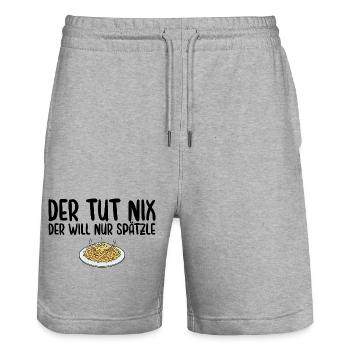 Schwäbische Küche Der will nur Spätzle - Stanley/Stella Unisex Bio Joggingshorts Trainer  - Grau meliert - Vorne - Nik (191cm) & Marisol (170cm)