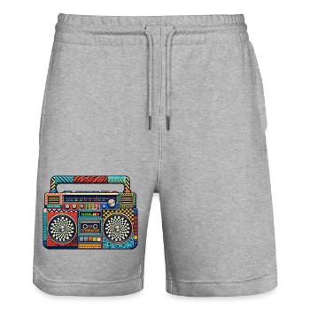 Farbenfrohe Retro Boombox Muster - Stanley/Stella Unisex Bio Joggingshorts Trainer  - Grau meliert - Vorne - Nik (191cm) & Marisol (170cm)