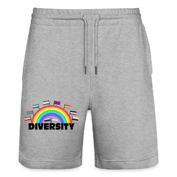Diversity Regenbogen - Vielfalt Design - Stanley/Stella Unisex Bio Joggingshorts Trainer  - Grau meliert - Vorne - Nik (191cm) & Marisol (170cm)