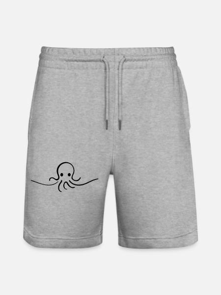 Octopus One Line Cute Sea Motif - Stanley/Stella Trainer Unisex Organic Jogging Shorts - heather grey