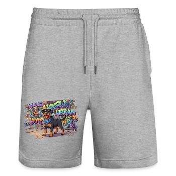 Freundlicher Rottweiler vor collem Graffiti - Stanley/Stella Unisex Bio Joggingshorts Trainer  - Grau meliert - Vorne - Nik (191cm) & Marisol (170cm)