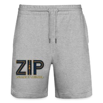 ZIP – Umarme alles | Ein Wortspiel mit einem Schloss - Stanley/Stella Unisex Bio Joggingshorts Trainer  - Grau meliert - Vorne - Nik (191cm) & Marisol (170cm)