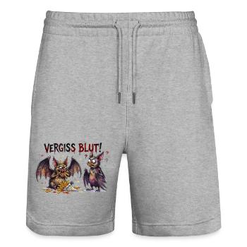 Vergiss Blut Lustiges Fledermaus Pommes Motiv - Stanley/Stella Unisex Bio Joggingshorts Trainer  - Grau meliert - Vorne - Nik (191cm) & Marisol (170cm)