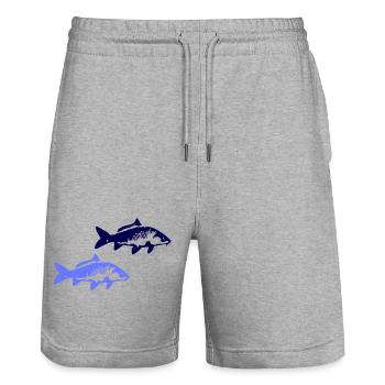 Zwei blaue Fischsilhouetten - Stanley/Stella Unisex Bio Joggingshorts Trainer  - Grau meliert - Vorne - Nik (191cm) & Marisol (170cm)