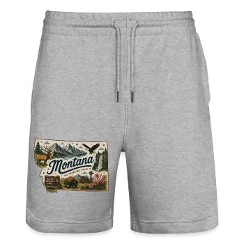 Montana Treasure State Vintage-Reiseaufkleber - Stanley/Stella Unisex Bio Joggingshorts Trainer  - Grau meliert - Vorne - Nik (191cm) & Marisol (170cm)