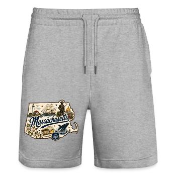 Massachusetts Vintage State Pride Aufkleber - Stanley/Stella Unisex Bio Joggingshorts Trainer  - Grau meliert - Vorne - Nik (191cm) & Marisol (170cm)
