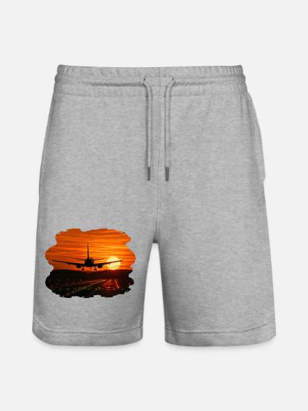 Airplane landing at sunset - Stanley/Stella Trainer Unisex Organic Jogging Shorts - heather grey