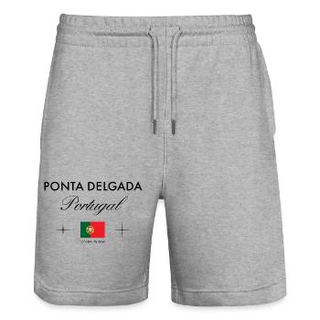 Ponta Delgada Portugal Koordinaten Reise Souvenir - Stanley/Stella Unisex Bio Joggingshorts Trainer  - Grau meliert - Vorne - Nik (191cm) & Marisol (170cm)