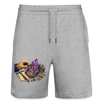 Geologie und violette Geoden - Stanley/Stella Unisex Bio Joggingshorts Trainer  - Grau meliert - Vorne - Nik (191cm) & Marisol (170cm)