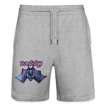 Batty Night Bat-Fledermaus-Illustration - Stanley/Stella Unisex Bio Joggingshorts Trainer  - Grau meliert - Vorne - Nik (191cm) & Marisol (170cm)