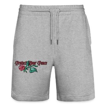 Protect Your Peace: Rose Floral - Stanley/Stella Trainer Unisex Organic Jogging Shorts - heather grey - Front - Nik (191cm) & Marisol (170cm)