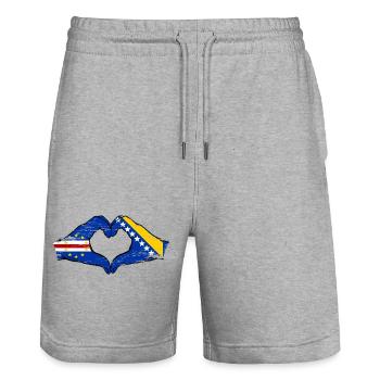 Kap Verde Bosnien Flagge Hände Herzform used - Stanley/Stella Unisex Bio Joggingshorts Trainer  - Grau meliert - Vorne - Nik (191cm) & Marisol (170cm)