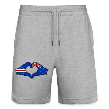 Cap-Vert Drapeau de la Nouvelle-Zélande Mains en forme de cœur - Short de jogging bio TRAINER Stanley/Stella unisexe - gris chiné - Devant - Nik (191cm) & Marisol (170cm)