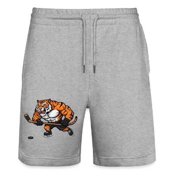 Tiger stark entschlossen Eishockey Spieler Comic - Stanley/Stella Unisex Bio Joggingshorts Trainer  - Grau meliert - Vorne - Nik (191cm) & Marisol (170cm)