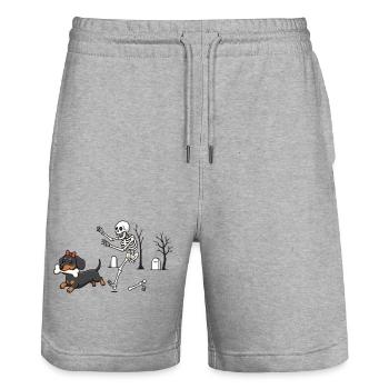 Dackel und Skelett Halloween-Jagd - Stanley/Stella Unisex Bio Joggingshorts Trainer  - Grau meliert - Vorne - Nik (191cm) & Marisol (170cm)