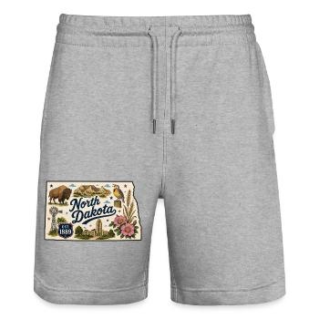 North Dakota Peace Garden State Vintage-Aufkleber - Stanley/Stella Unisex Bio Joggingshorts Trainer  - Grau meliert - Vorne - Nik (191cm) & Marisol (170cm)