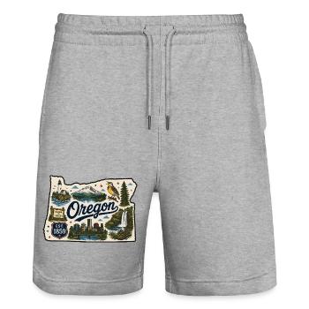 Oregon Beaver State Vintage Reiseaufkleber - Stanley/Stella Unisex Bio Joggingshorts Trainer  - Grau meliert - Vorne - Nik (191cm) & Marisol (170cm)