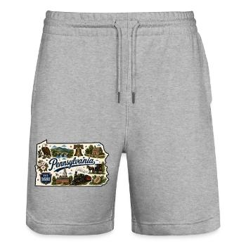 Pennsylvania Keystone State Vintage-Aufkleber - Stanley/Stella Unisex Bio Joggingshorts Trainer  - Grau meliert - Vorne - Nik (191cm) & Marisol (170cm)