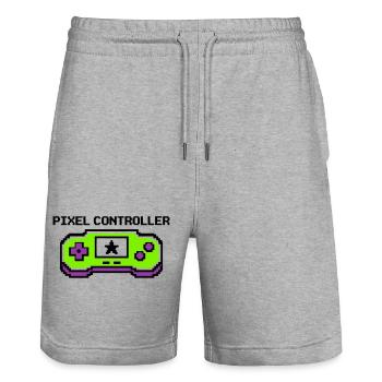 Pixel Controller Logo Grafik - Stanley/Stella Unisex Bio Joggingshorts Trainer  - Grau meliert - Vorne - Nik (191cm) & Marisol (170cm)
