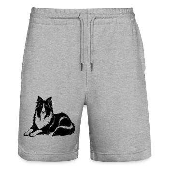 Collie-Hundelegen - Stanley/Stella Unisex Bio Joggingshorts Trainer  - Grau meliert - Vorne - Nik (191cm) & Marisol (170cm)