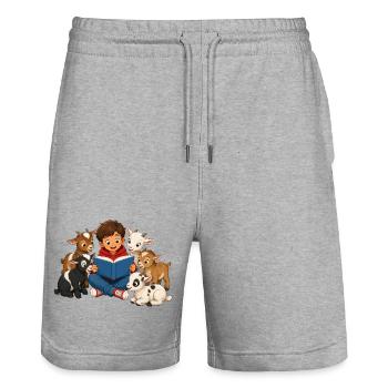 Junge liest kleinen Ziegen eine Geschichte vor - Stanley/Stella Unisex Bio Joggingshorts Trainer  - Grau meliert - Vorne - Nik (191cm) & Marisol (170cm)