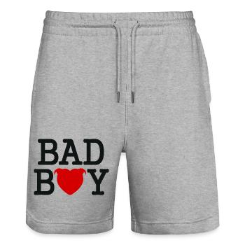 Bad boy head heart staffie - 045 - Stanley/Stella Trainer Unisex Organic Jogging Shorts - heather grey - Front - Nik (191cm) & Marisol (170cm)