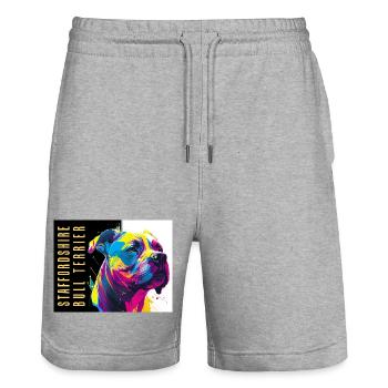 Staffie Head Popart - 050 - Stanley/Stella Unisex Bio Joggingshorts Trainer  - Grau meliert - Vorne - Nik (191cm) & Marisol (170cm)